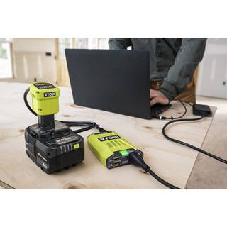 RYOBI ONE Plus 18-Volt 120-Watt 12-Volt Automotive Power Inverter with Dual USB Ports - 4.0 Ah Battery and Charger RYi120A-BK