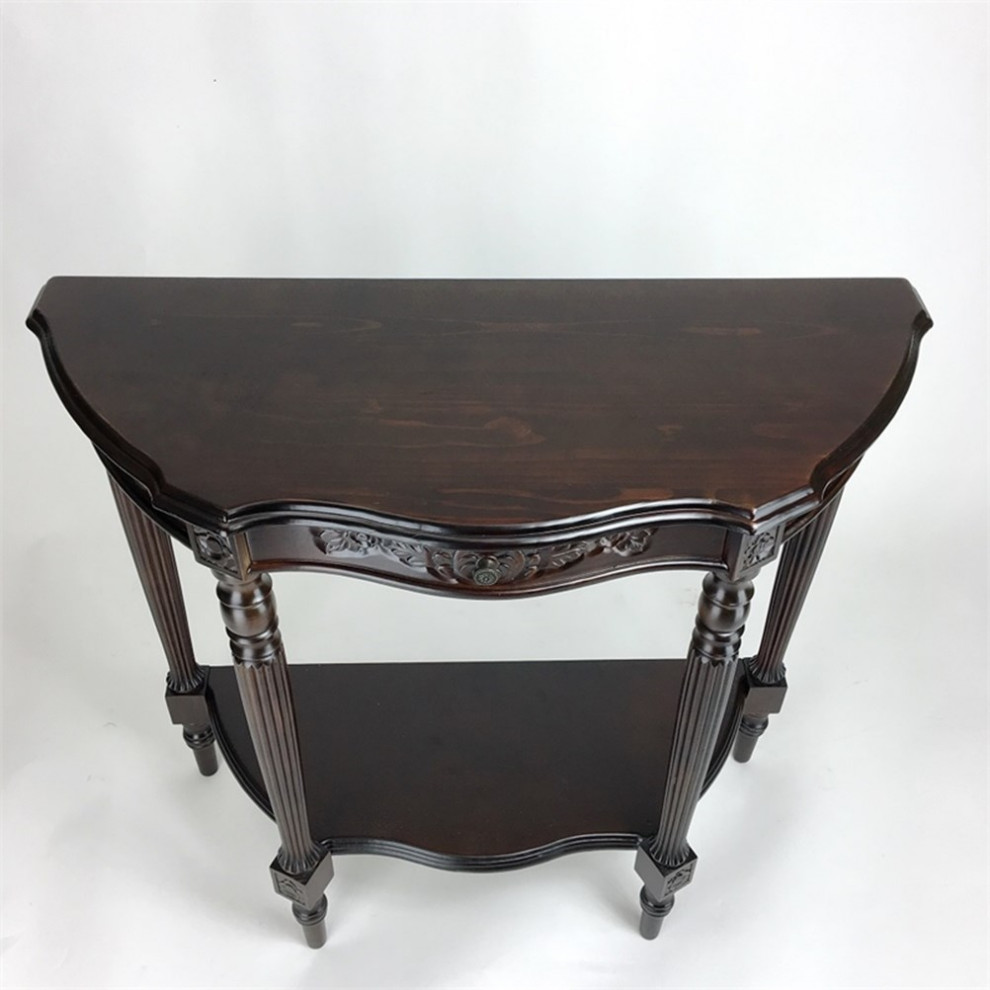Floral vine console 34Wx14Dx32 quotH brown wooden table with one drawer   Traditional   Console Tables   by Homesquare  Houzz