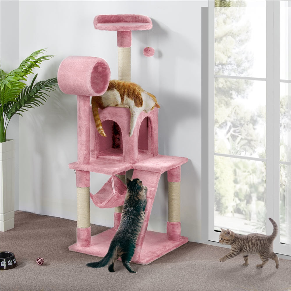 Yaheetech 51'' Multilevel Cat Tree Condo Cat Towers W/ Hammock Tunnel Scratching Post， Pink