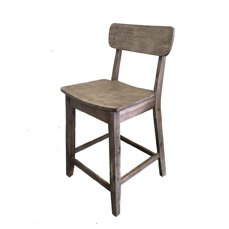 Curved Seat Wooden Frame Counter Stool with Cut Out Backrest， Gray