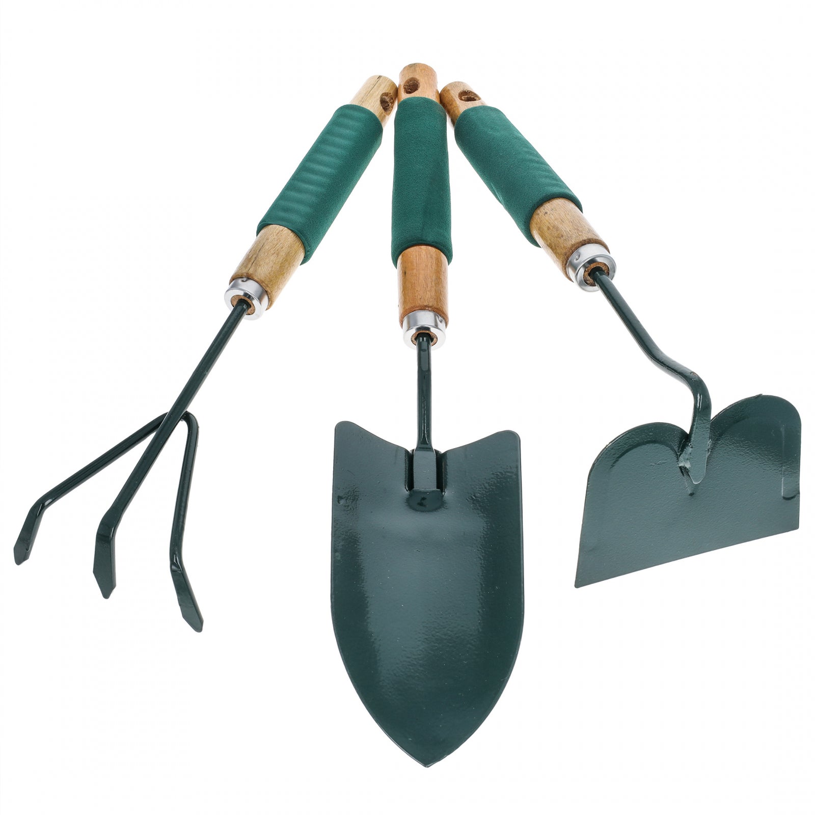 3pc ToolTreaux Wooden Steel Handheld Garden Tools Set Rake Shovel Hoe