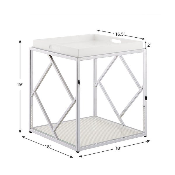 VANOMi 18'' Tray Top End Table Side Table With Stainless Steel Frame and Tempered Glass Panel - 18''x18''x19''