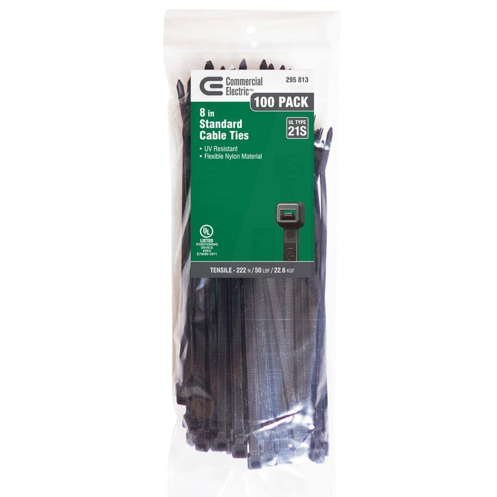 Commercial Electric 8 in. UV Cable Tie Black (100-Pack) GT-200STCB