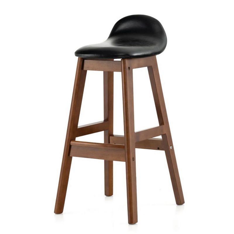 Hivago 27.5 Inch Set of 2 Upholstered PU Leather Barstools with Back Cushion - Brown