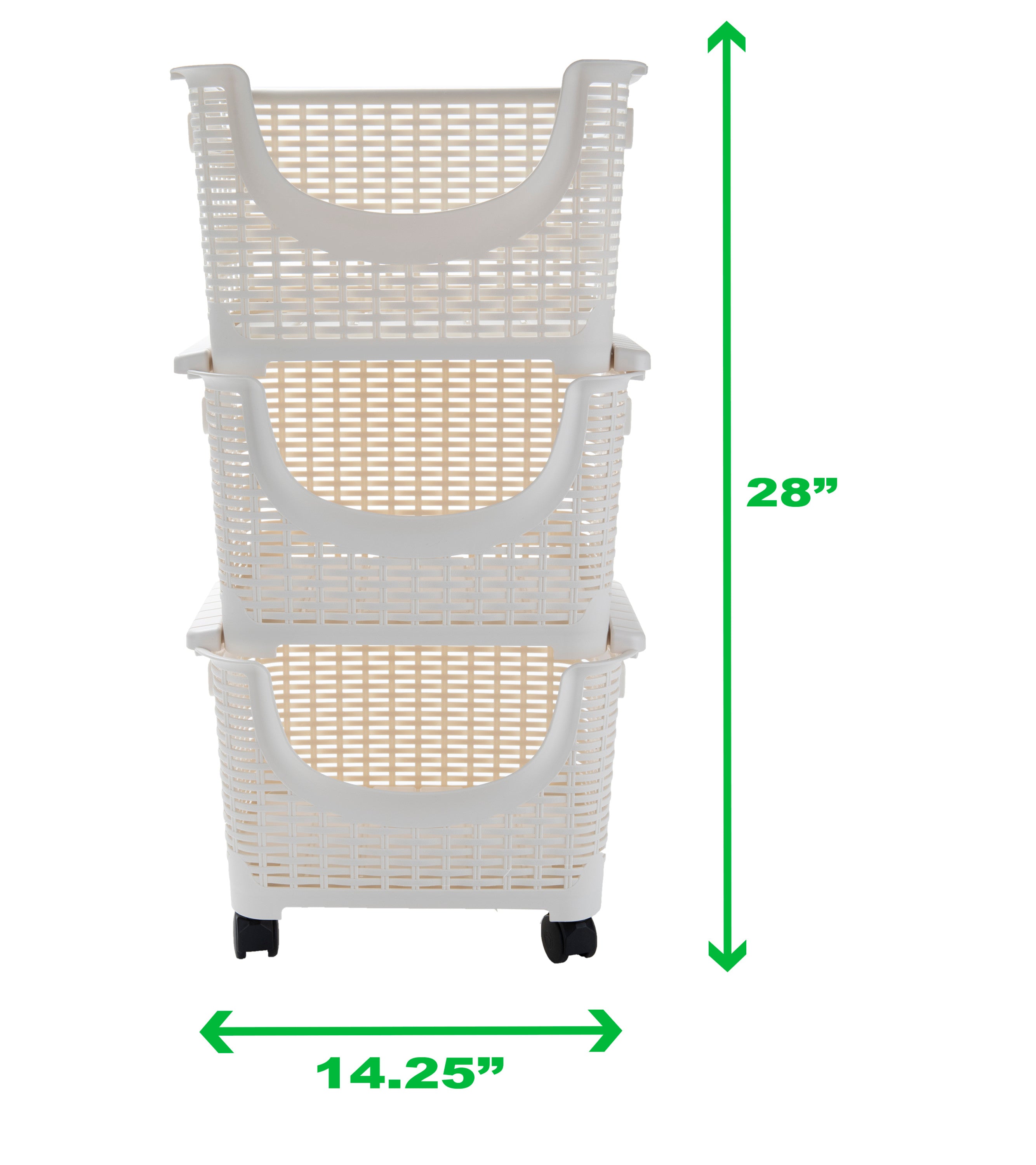 3-Tier Stackable Rolling Storage Bins， Plastic， White