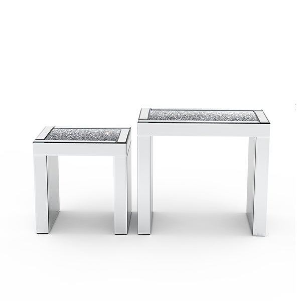 2pcs Mirrored Separated End Table Set Modern Side Table