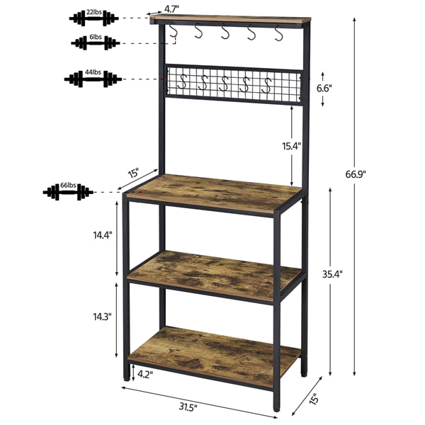 Yaheetech Adjustable Feet Microwave Stand 67''H Baker's Rack For Kitchen Rustic Utility Storage Shelf Unit With 4 Storage Shelves