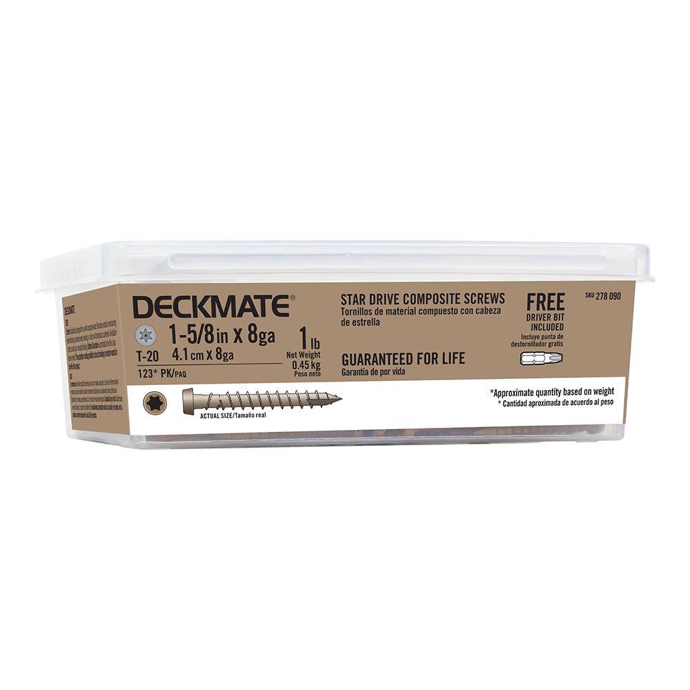 Deckmate 8 1-58 in. Star Pan-Head Composite Brown Deck Screws 1 lbs. Box (147-Piece) 115700