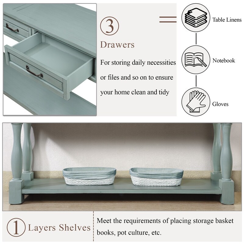 63inch Long Wood Console Table with 3 Drawers and 1 Bottom Shelf