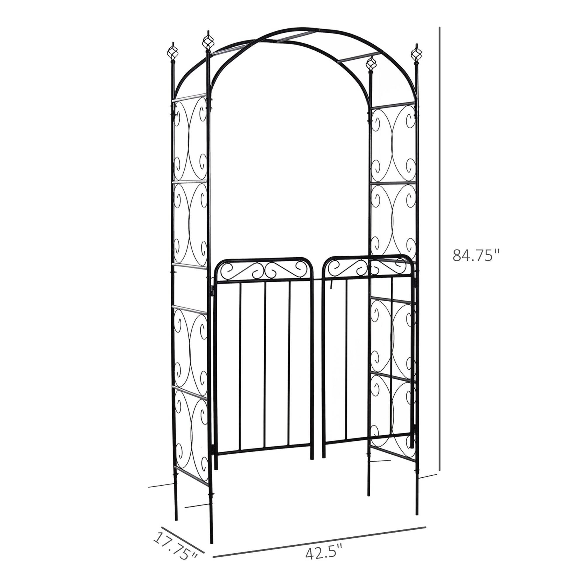 Garden Arch 7' Steel Arbor Arch with Scrollwork Doors for Wedding Ceremoney Party for Lawn, Backyard