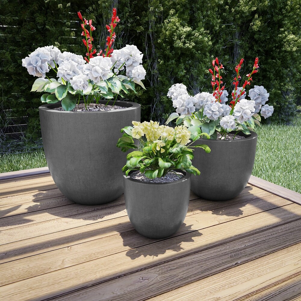 Fiber Clay Plant Pots �C Set of 3 Modern Tapered Indoor/Outdoor Planters with Drainage Holes by Pure Garden