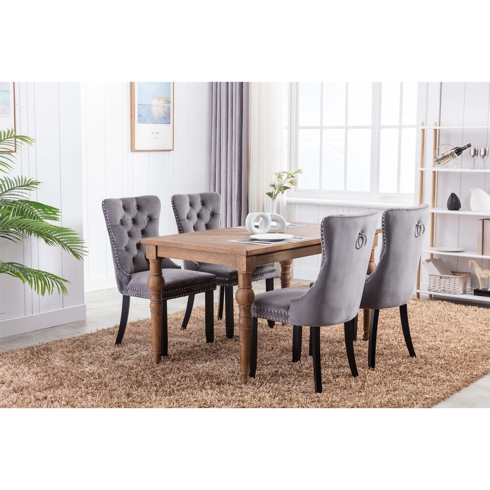 High end Tufted Solid Wood Velvet Upholstered Dining Chair with Wood Legs  2 Pcs Set