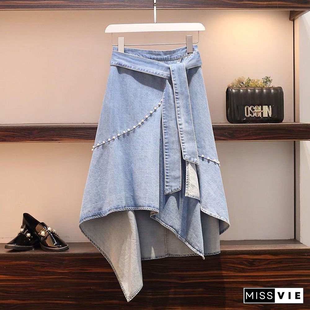 Cute Kitten T-shirt+Chic Denim Skirt P11157