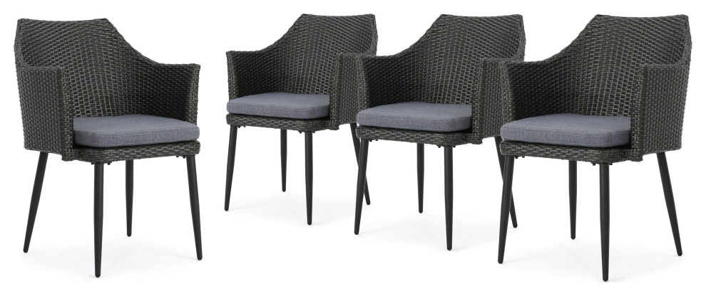 GDF Studio Iris Outdoor Wicker Dining Chairs With Cushions  Set of 4   Tropical   Outdoor Dining Chairs   by GDFStudio  Houzz