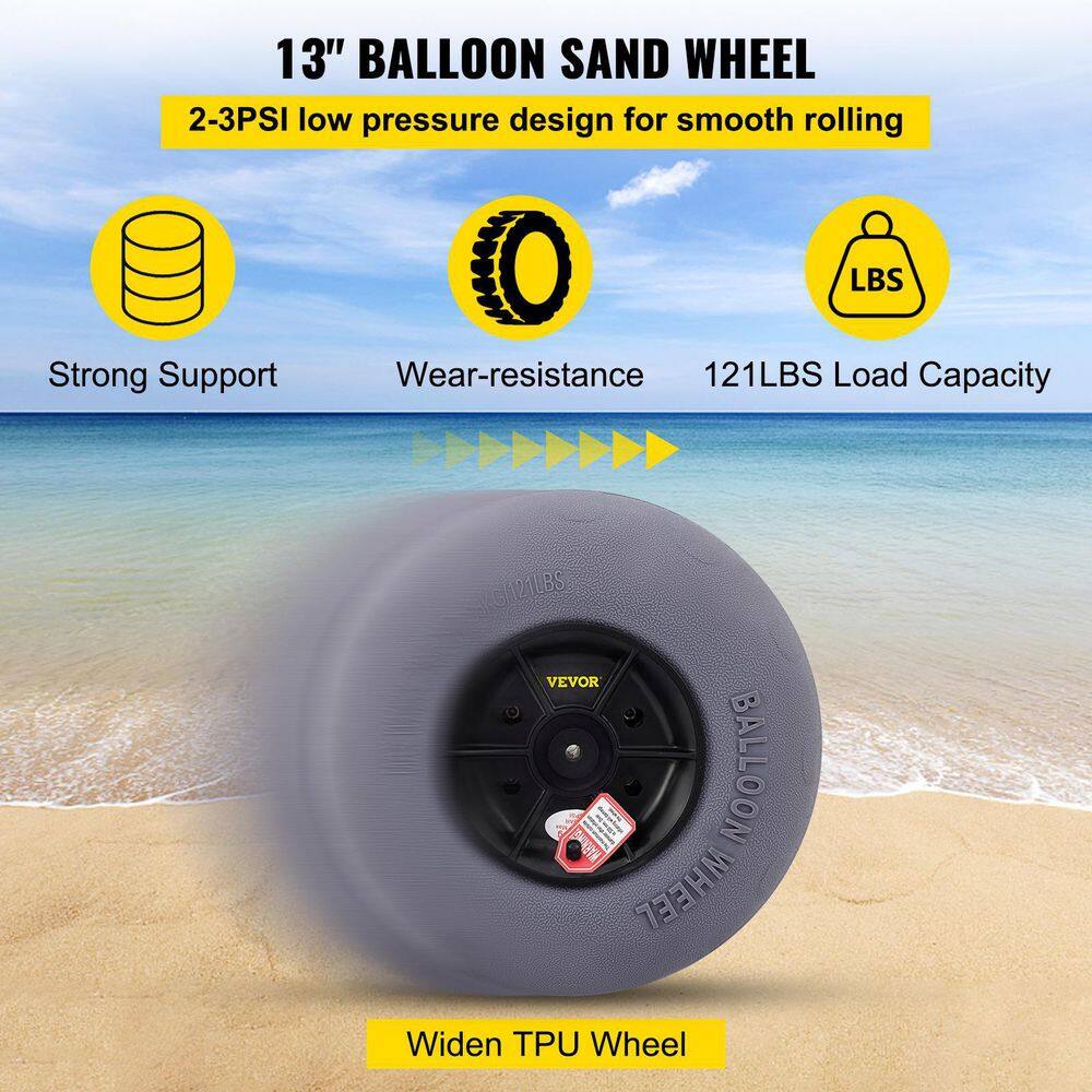 VEVOR 2-Pieces Beach Balloon Wheels 13 in. TPU Cart Sand Tires w32 in. Stainless Steel Axle and Free Air Pump for Kayak Dolly STLYCDZCBDD124PPJV0