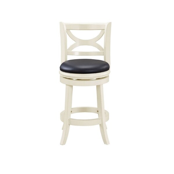 24 Inch Atlanta Swivel Counter Stool， Solid Wood with Rich Faux Leather Seat， Black and White - 87 L X 10 W X 42 H Inches