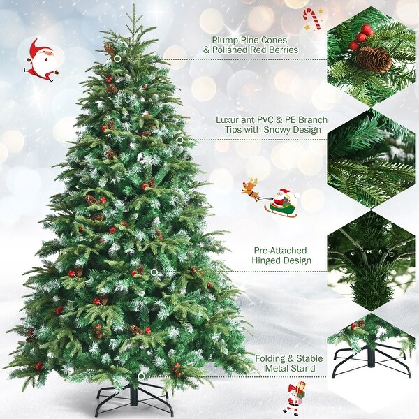 Gymax 5/6/7/9 FT PreLit Artificial Christmas Tree Hinged Xmas Tree w/