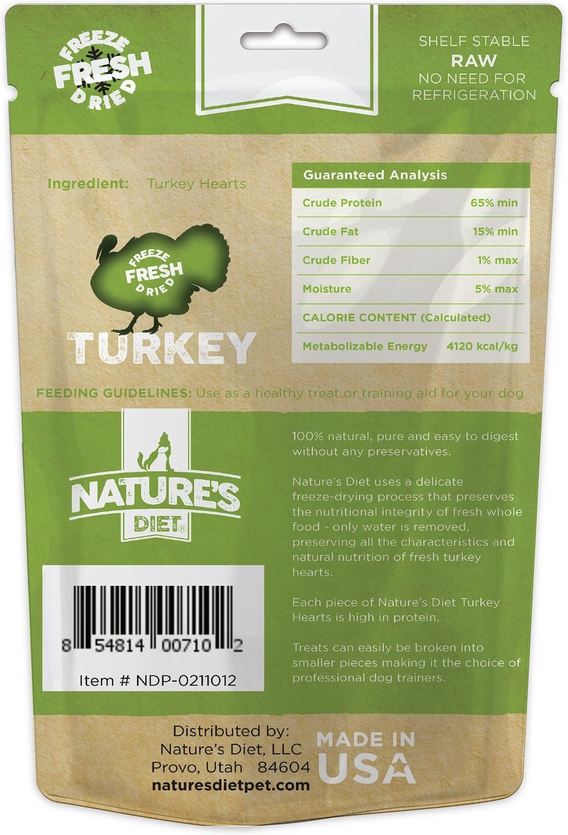 Nature's Diet Turkey Heart Raw Freeze-Dried Dog Treats， 4-oz pouch