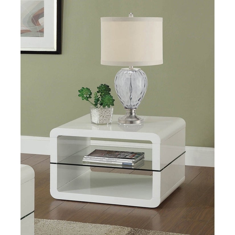 Coaster Furniture Elana Glossy White Square 2-shelf End Table