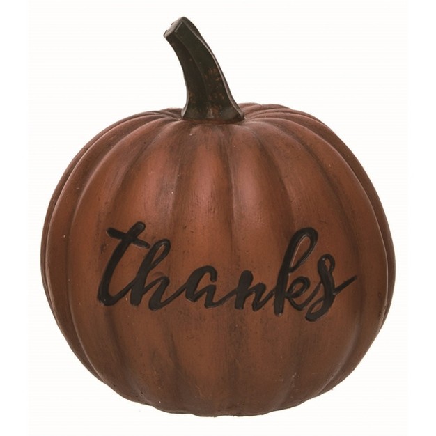 Transpac Resin Brown Harvest Thanks Pumpkin Figurine