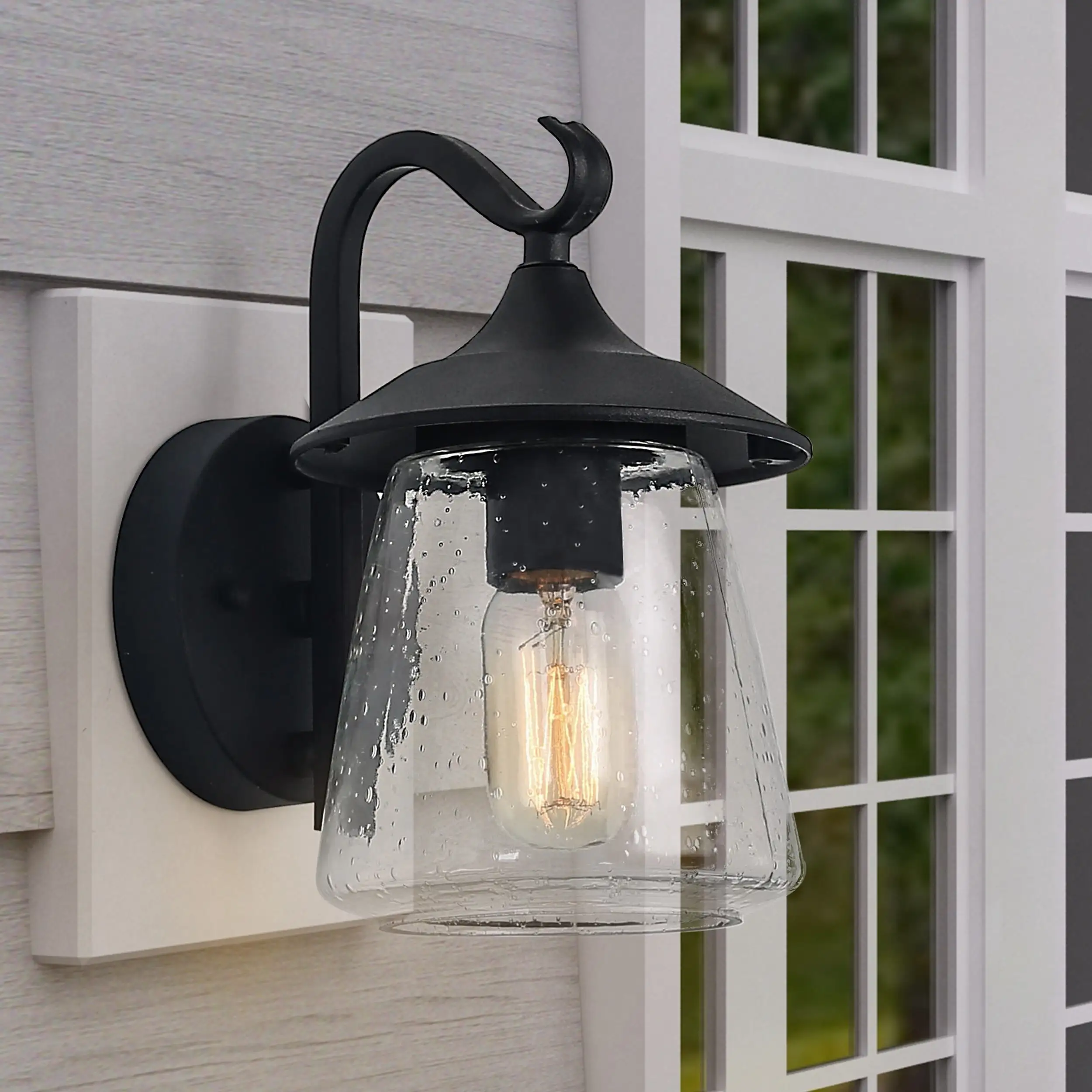 Modern Farmhouse Black 1-Light Outdoor Wall Sconces Traditional Porch Patio Glass Wall Lamps