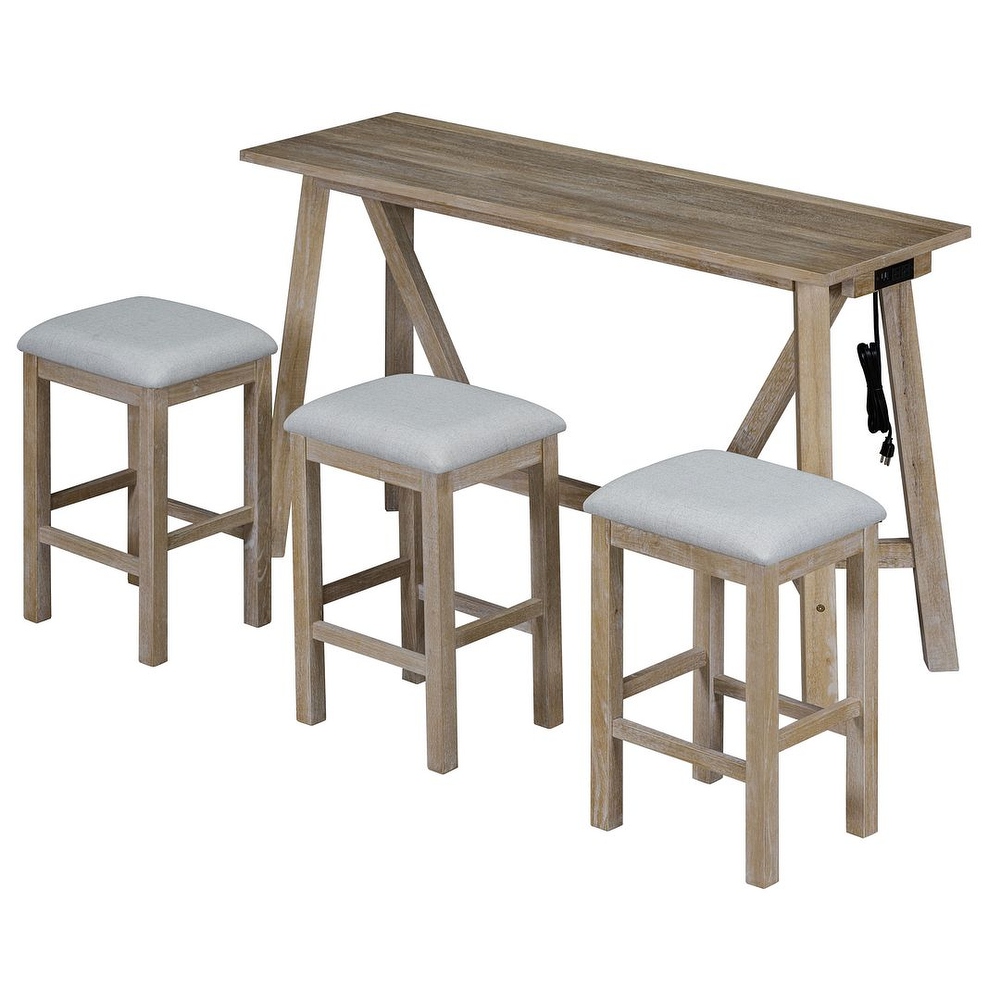 Multipurpose Home Kitchen Dining Bar Table Set with 3 Upholstered Stools