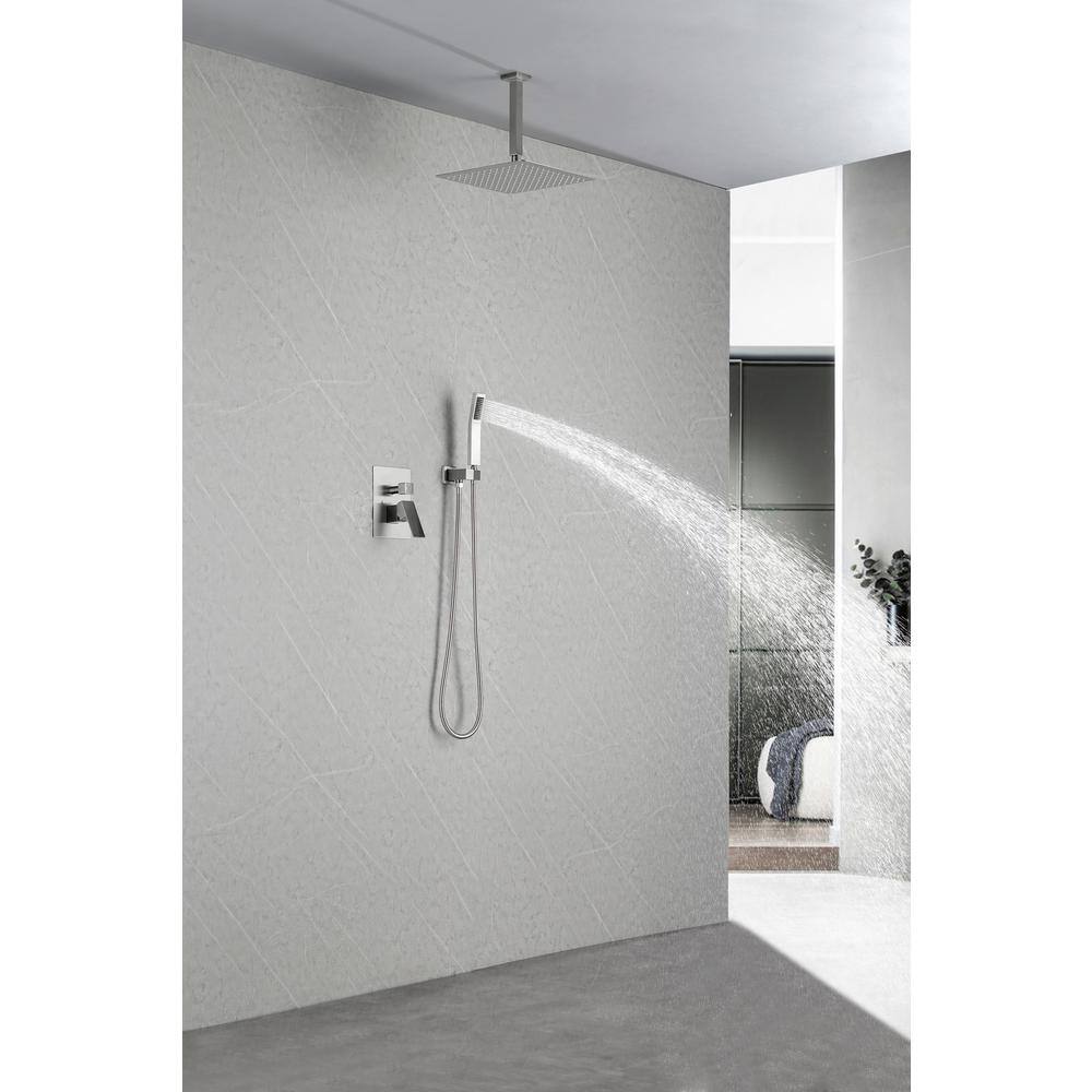 Lukvuzo High Pressure 12 in. Shower Head Brass Wall Bar Shower Kit with Hand Shower in Brushed Nickel HDSA11FS021