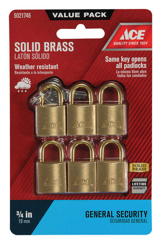 Ace 3/4 in. H X 3/4 in. W X 7/16 in. L Brass Double Locking Padlock Keyed Alike