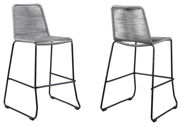 Shasta Black and Gray Outdoor Patio Barstool With Fishbone Textiling   Beach Style   Outdoor Bar Stools And Counter Stools   by Armen Living  Houzz