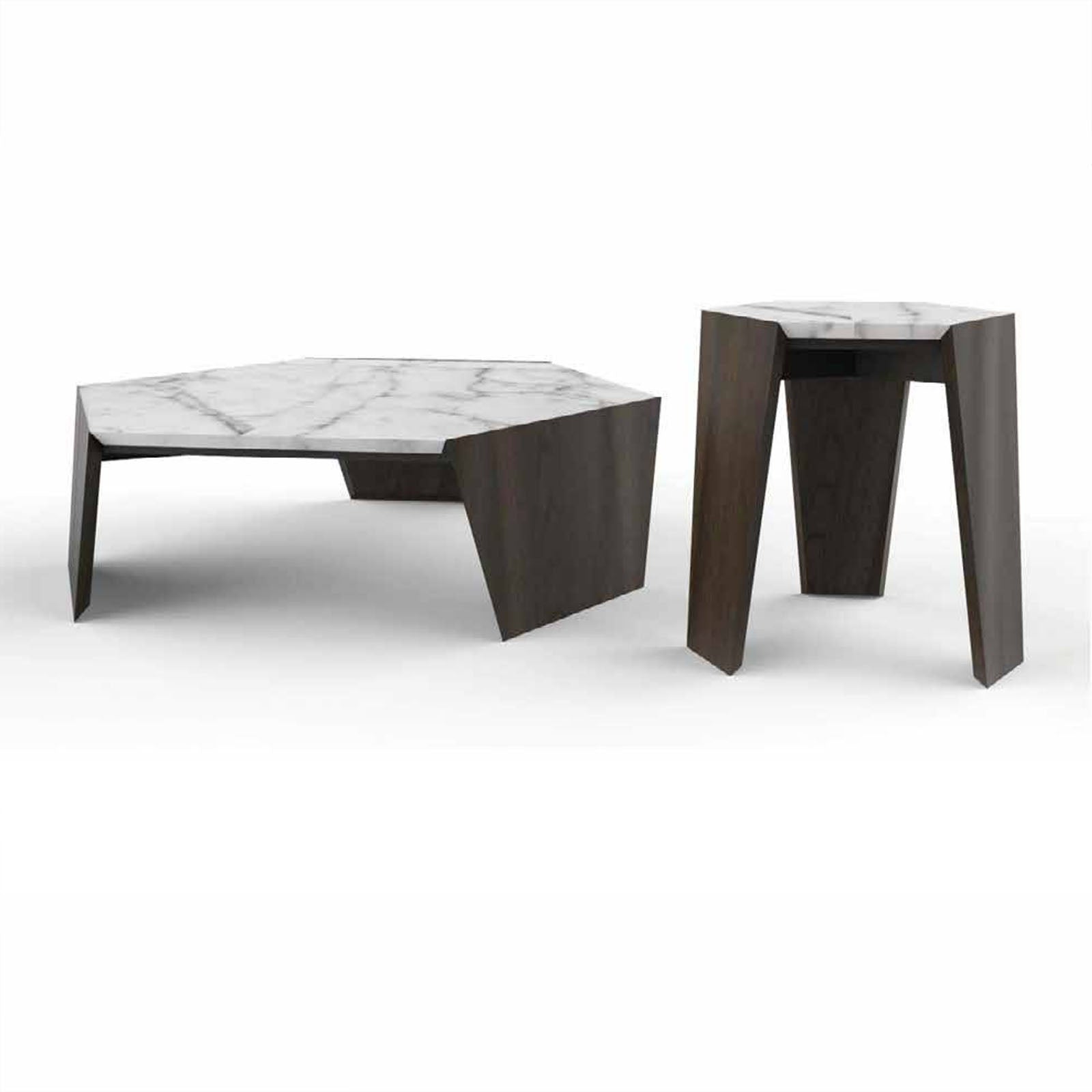 Set Of 2 Riva Natural Marble Center And Side Table 256Ct+256St