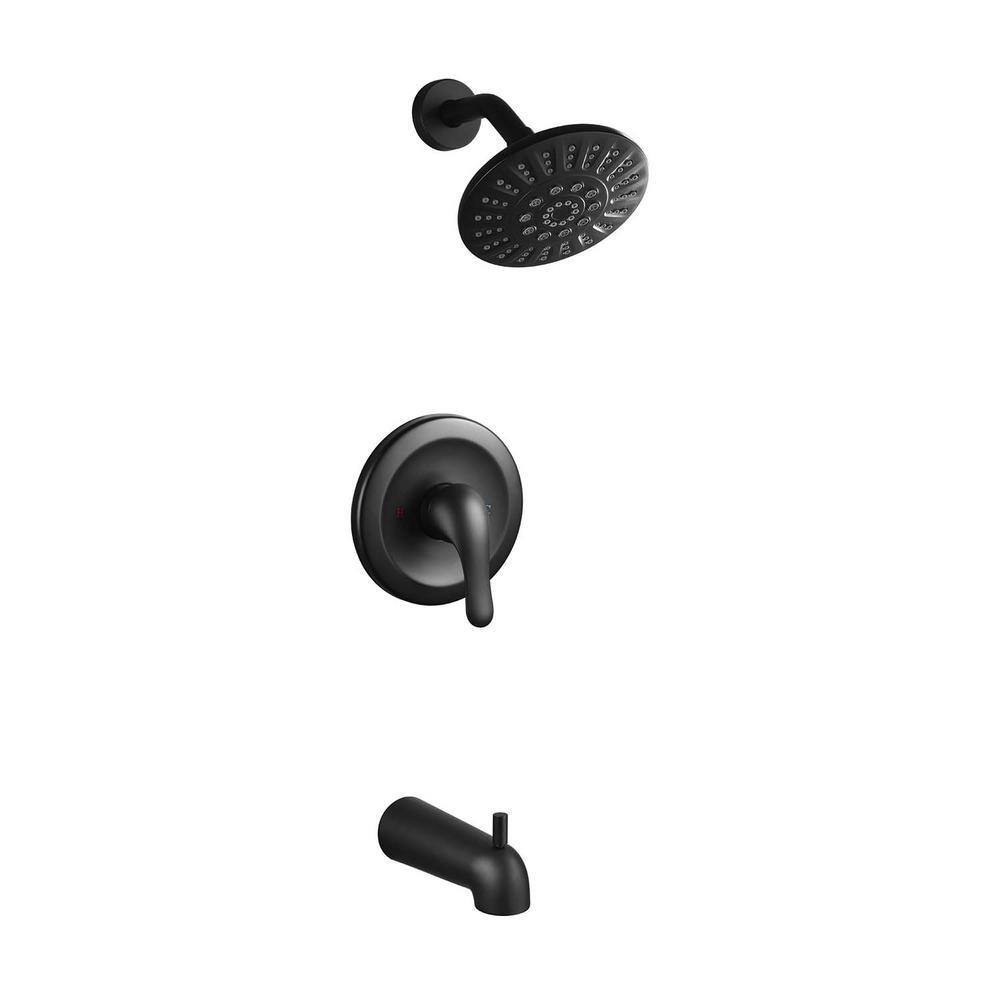 GIVING TREE Single-Handle 5-Spray Patterns Tub and Shower Faucet in Matte Black (Valve Included) RMHDFAUC0021