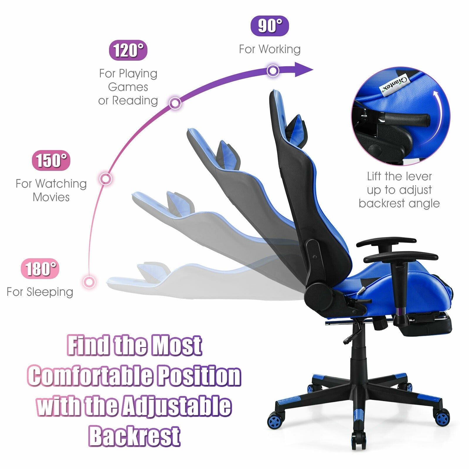 Massage Gaming Chair, Adjustable High Back with Health Massager Lumbar Support