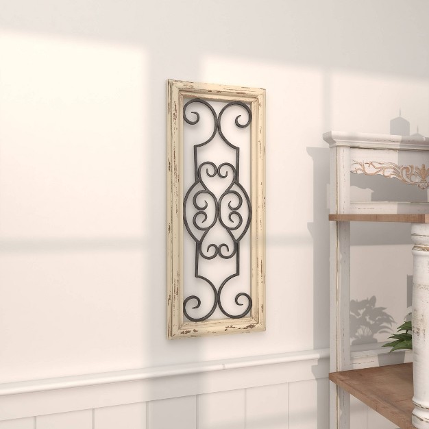 Wood Scroll Window Inspired Wall Decor With Metal Scrollwork Relief White Olivia amp May