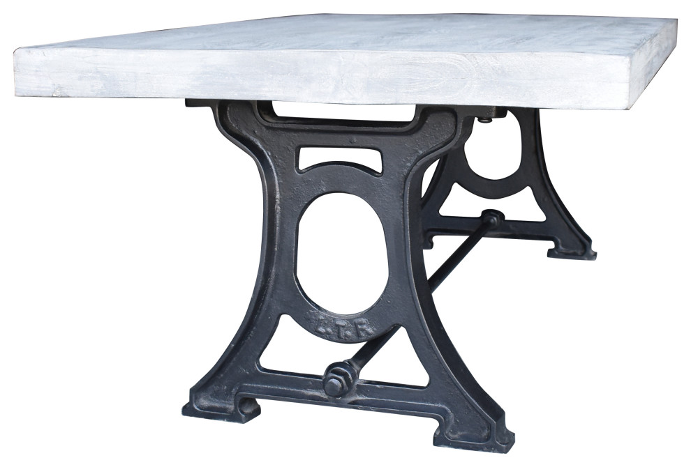 Muan Rustic Grey Wash Mango Wood Coffee Table With Ironwork Base   Industrial   Coffee Tables   by Chic Teak  Houzz