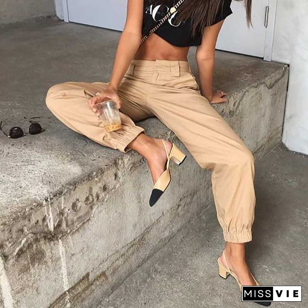 High Waisted Baggy Carrot Trousers Cargo Pants With Chains