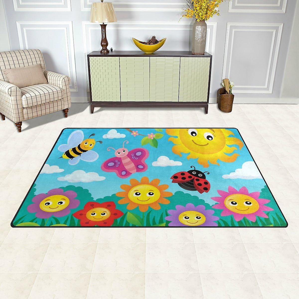 Colourlife Lightweight Carpet Mats Area Soft Rugs Floor Mat Doormat Decoration For Rooms Entrance 31 X 20 Inches Cute Plants Sun Insects