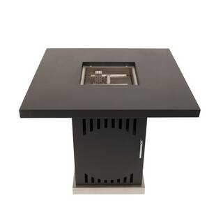 Pleasant Hearth Halifax 30 in. x 27 in. Square Steel Propane Gas Fire Pit Table in Black with Glass Fire Rocks OFG467T