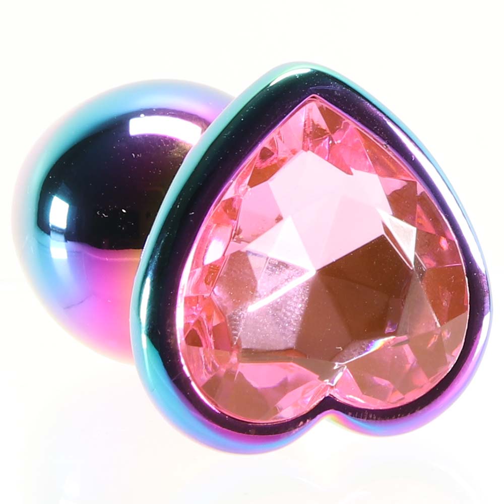 Small Aluminum Plug with Pink Heart Gem in Multicolor