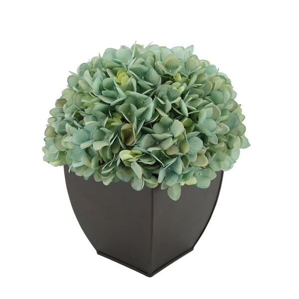 Faux Hydrangea in Matte Brown Tapered Zinc Cube