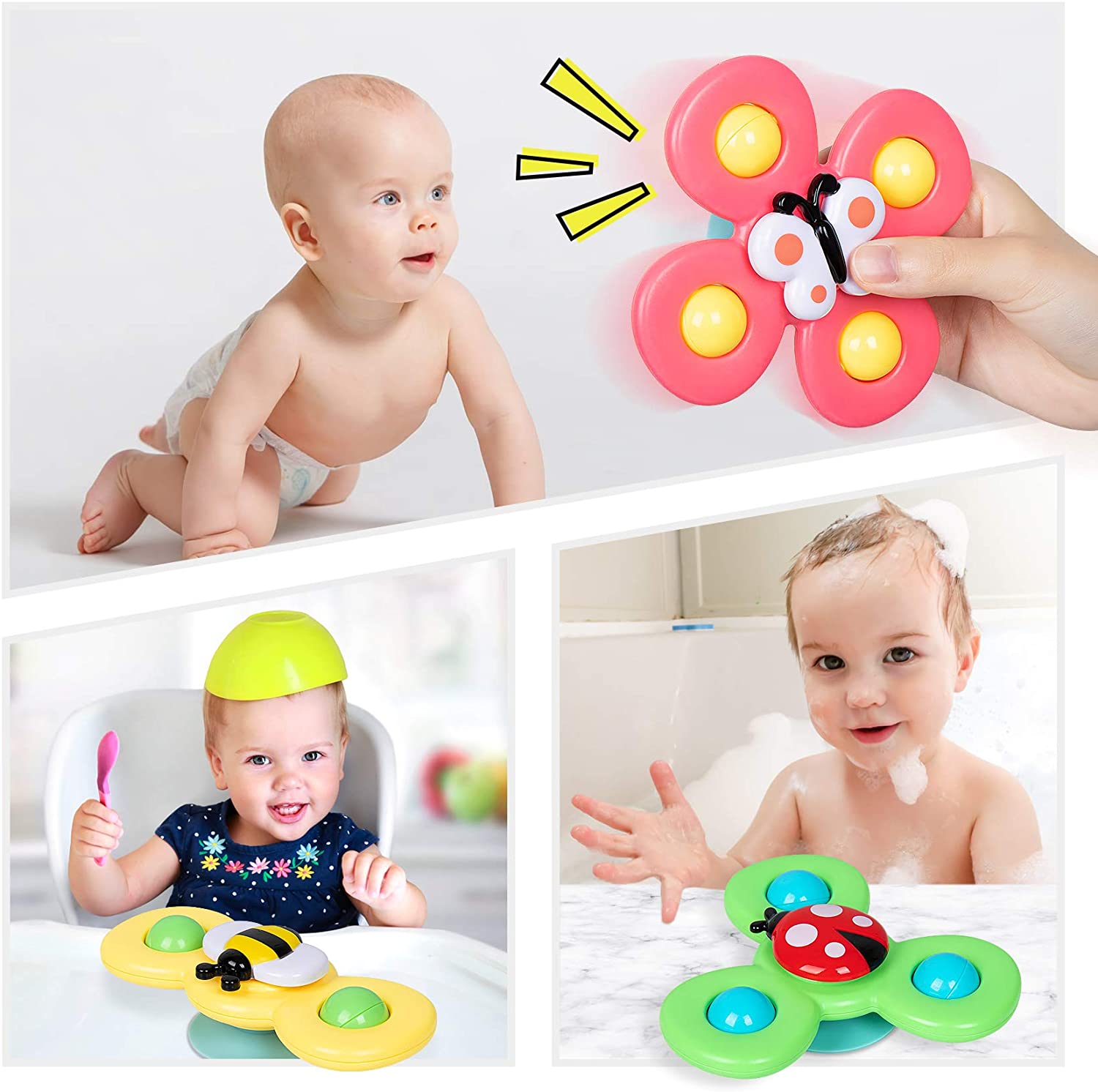 Suction Cup Spinner Toys， Infant Baby Children Toys 6-12-19 Months Baby Rattles Toy， Sensory Toys Bathtub Bath Toys Spinning Toy for Toddler