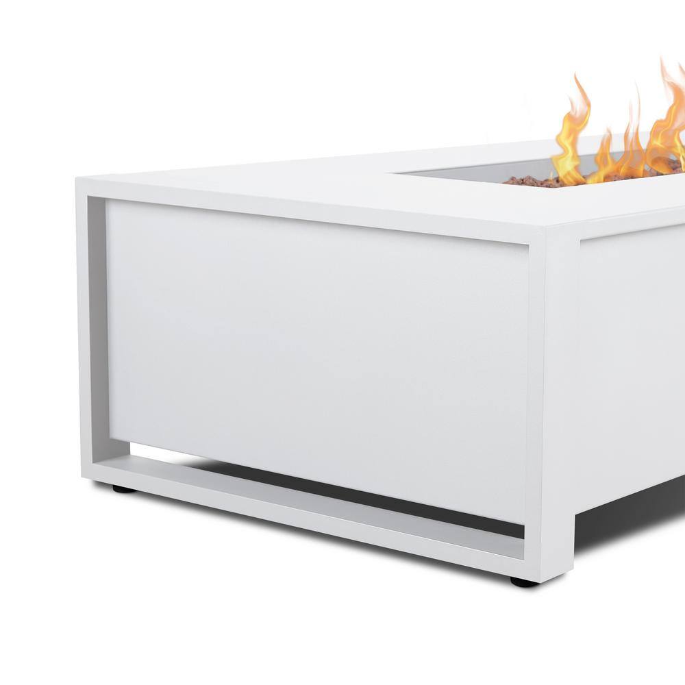 Real Flame Keenan 52 in. W x 26 in. D Outdoor Aluminum Liquid Propane Fire Table in White with Protective Cover 6340LP-WHT