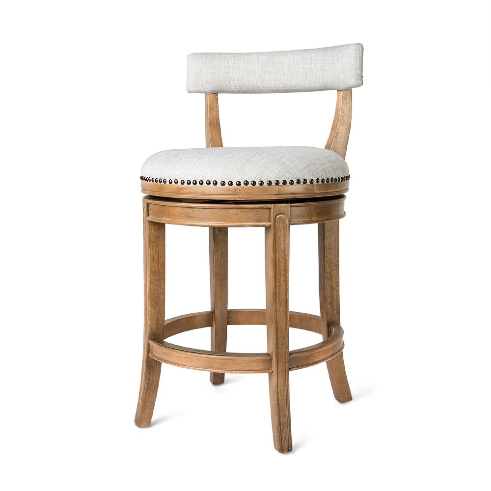 Maven Lane Alexander Kitchen Counter Stool in Weathered Oak Finish w/ Sand Color Fabric Upholstery