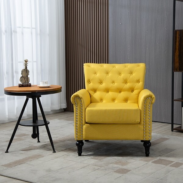 Linen Upholstered Tufted Back Accent Chair