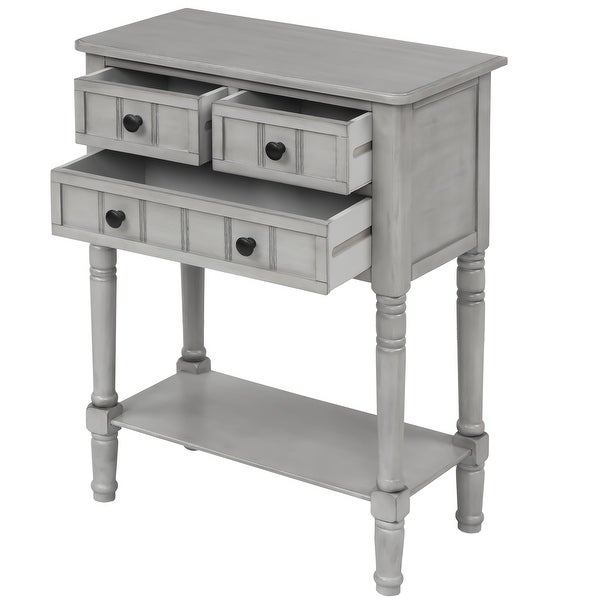 Levi Slim Console Table with Drawers and Shelf in Gray Wash - 23.7