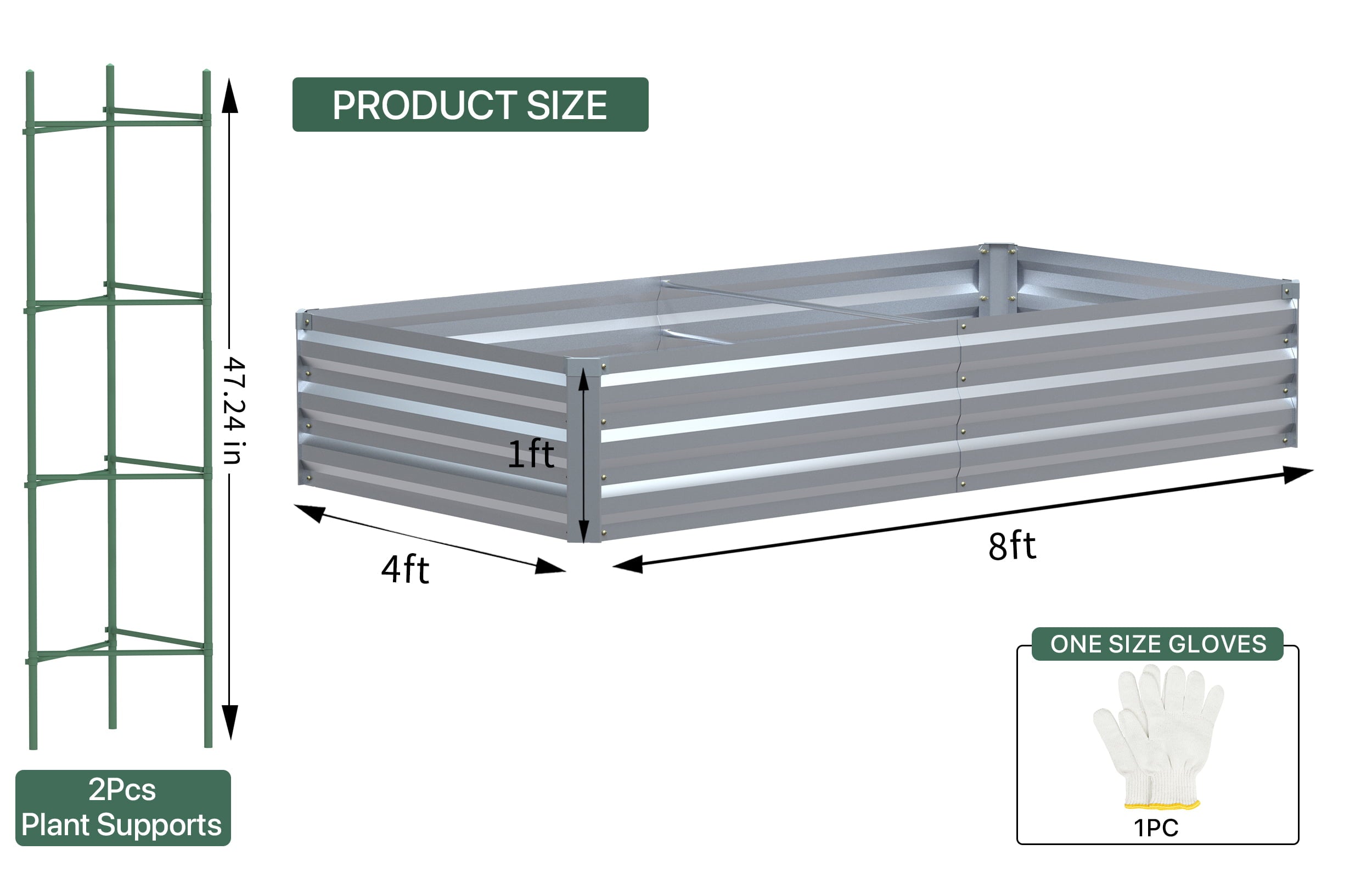 Galvanized Raised Garden Bed 96x48x12 inch Metal Outdoor for Gardening Vegetables Flower Garden Large Raised Planter Box Color Silver