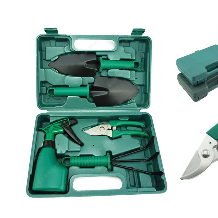 Hot Sale Garden Equipment 5 Pcs Hand Tools Set With Garden Shovel Scissor Watering Can Garden Hand Tools Box Set