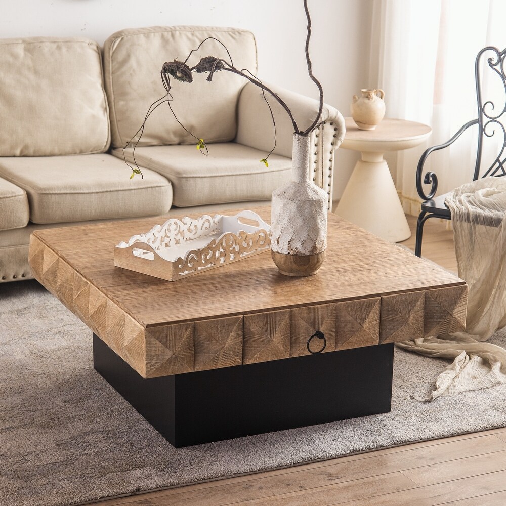 Square Retro Coffee Table with 2 Drawers and MDF Base