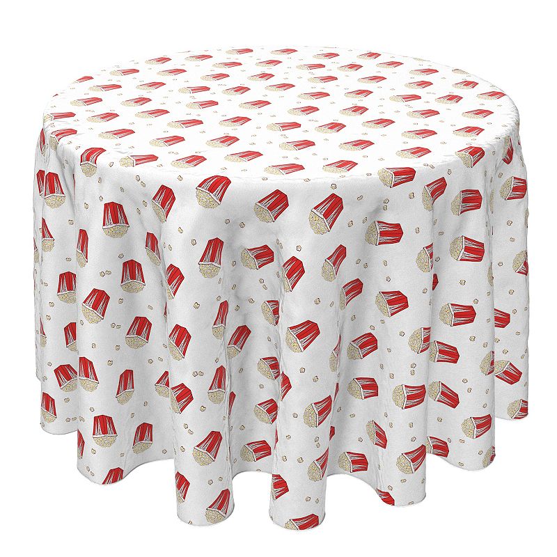 Round Tablecloth， 100% Cotton， 60 Round， Movie Time Popcorn