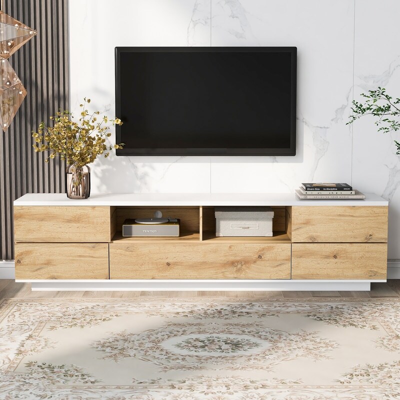 Modern Media Console Table for TVs up to 80''  White+Natural