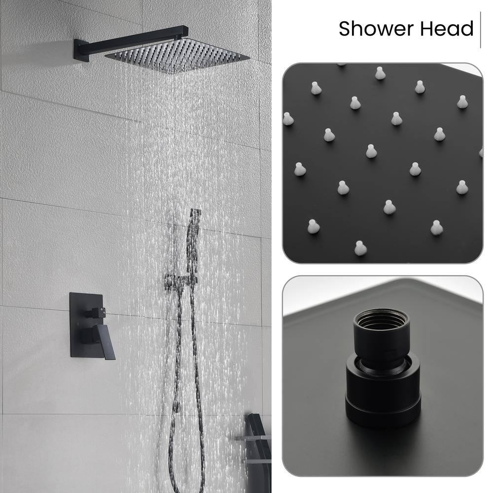 Utopia 4niture Amigs 2-Spray Patterns with 2 GPM 11.8 in. Wall Mount Rainfall Dual Shower Head with Slide Bar and Hand-Shower in Black HATH-6003-12MB-BK